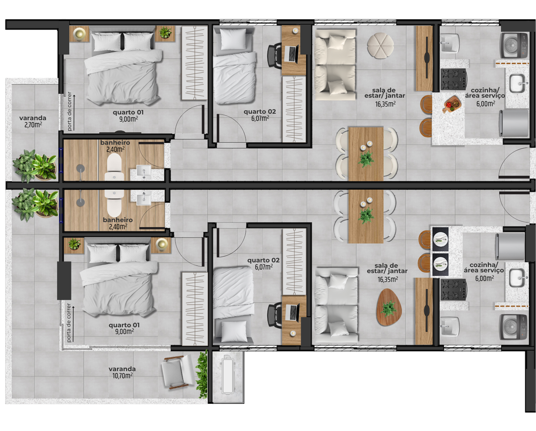 Planta Humanizada do Apartamento Alfa